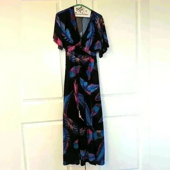 Leaf print Express crepe Banded Empire Maxi Dress - size Xs - Picture 1 of 2